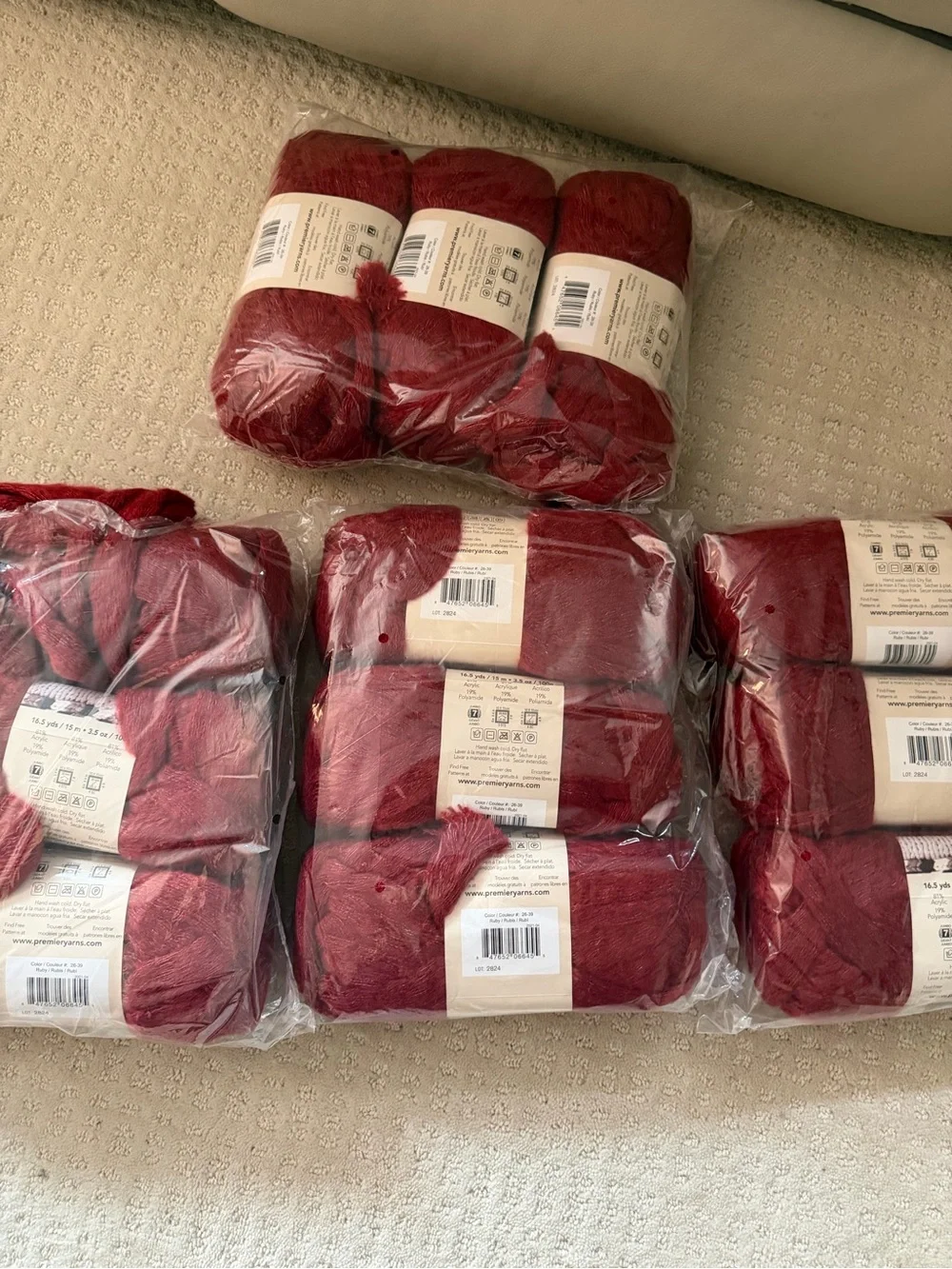 Premier Couture Jazz Yarn - Color 26-39 Ruby. Lot of 12 Skeins